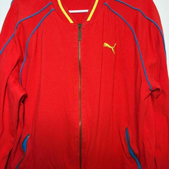 Puma rare retro 100% cotton red track jacket with blue and yellow piping - Picture 2 of 8
